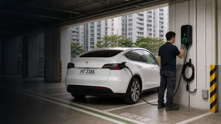 香港停車場電動車充電樁安裝場景